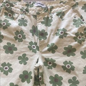 RSQ High Rise Floral Jeans - Green and Cream